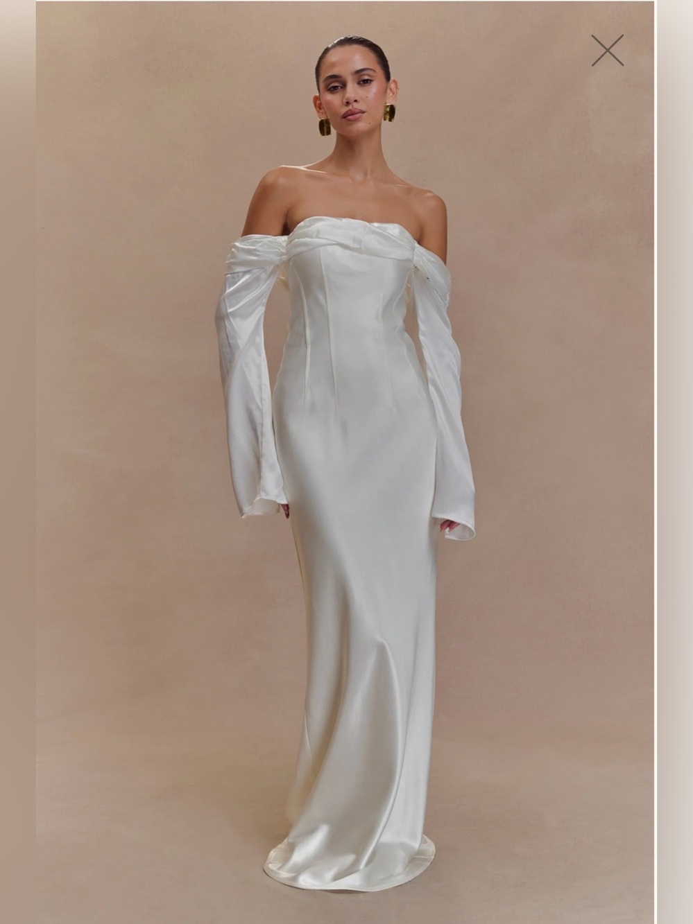 Meshki Giselle Off Shoulder Cowl Neck Maxi Dress- white
